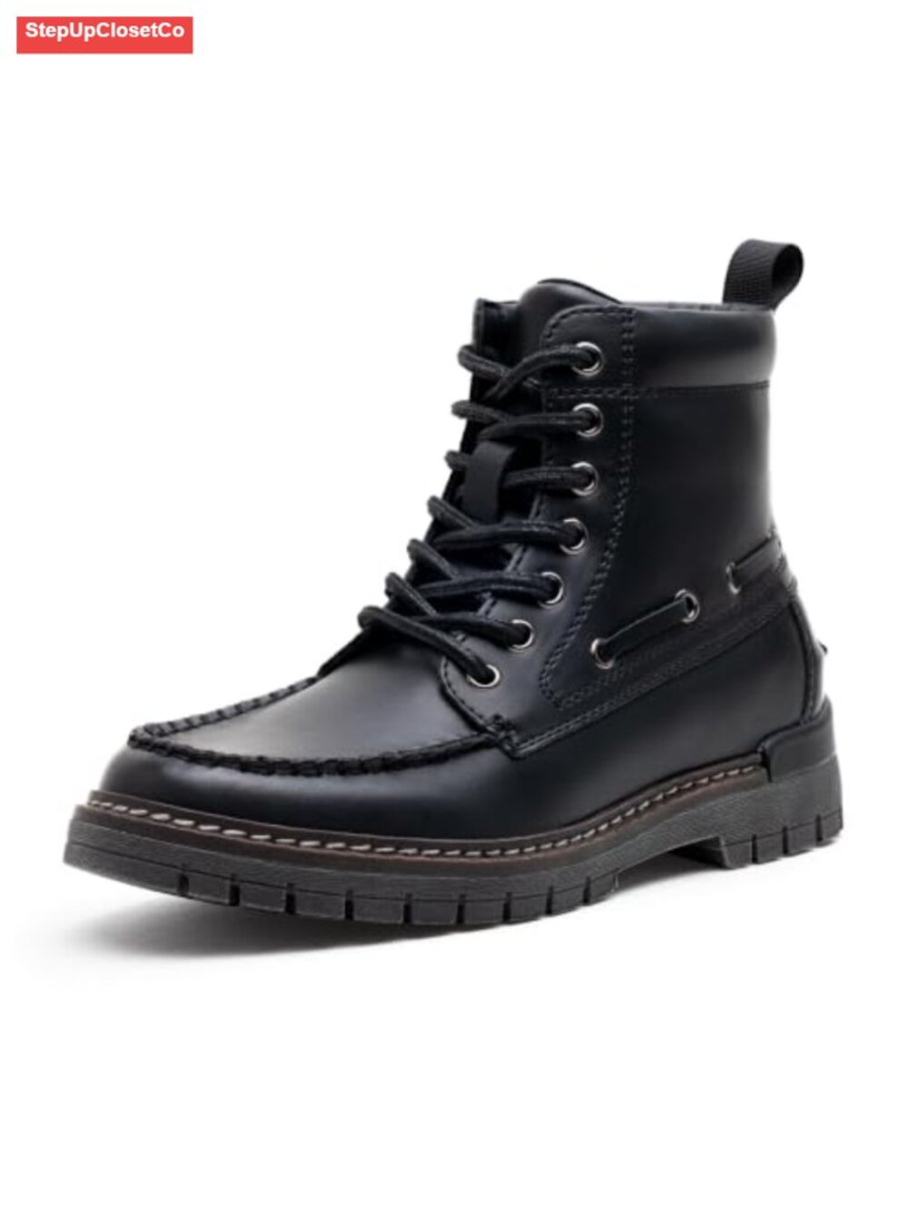 Women's Faux Leather Moc Toe Ankle Combat Boots, Lace Up Retro Low Heel Booties